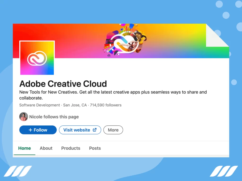 examples of LinkedIn showcase pages: adobe