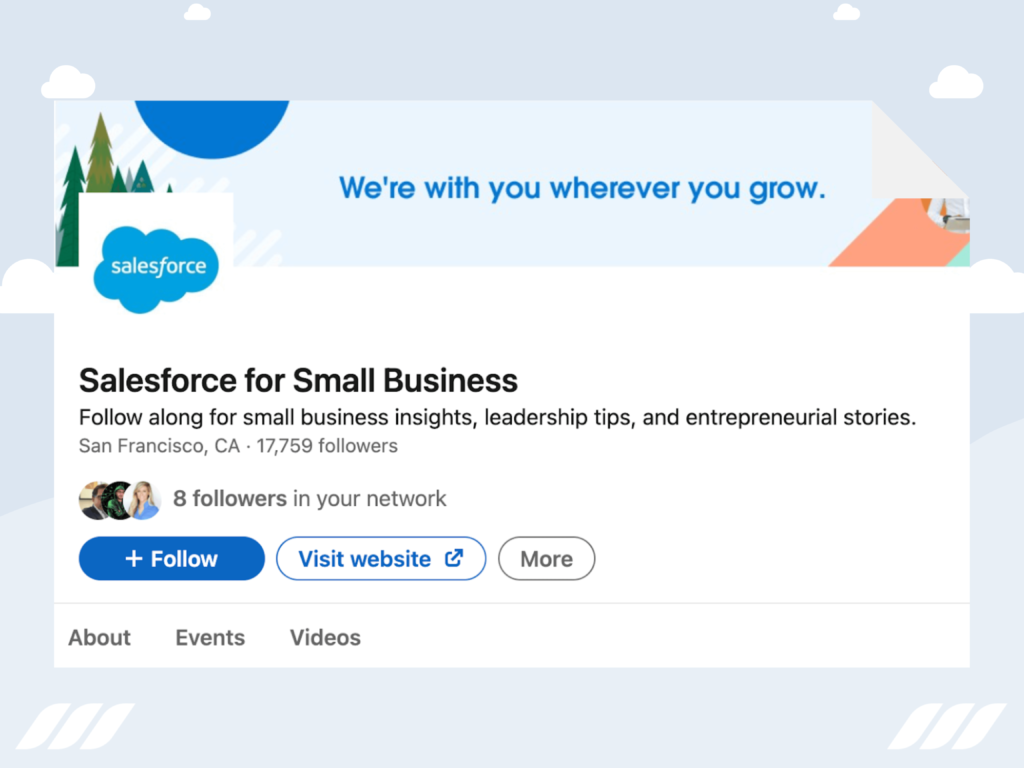 examples of LinkedIn showcase pages: salesforce