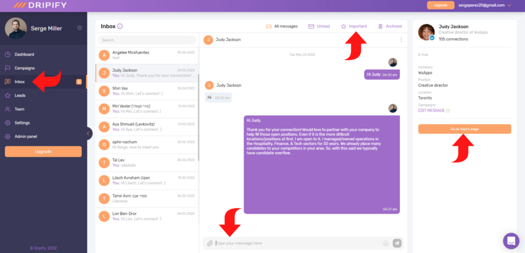 smart inbox features dripify