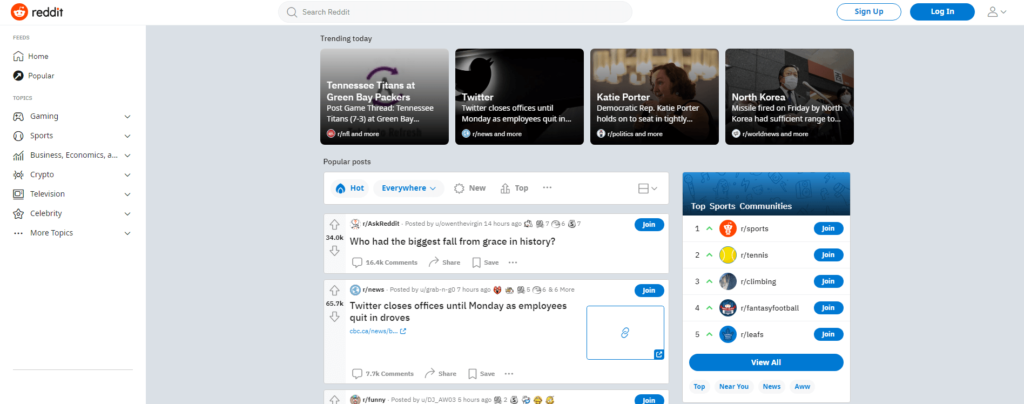 reddit interface