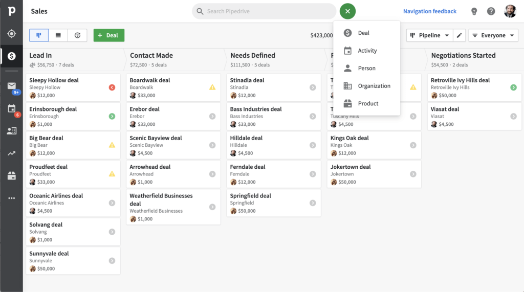 Pipedrive CRM Interface