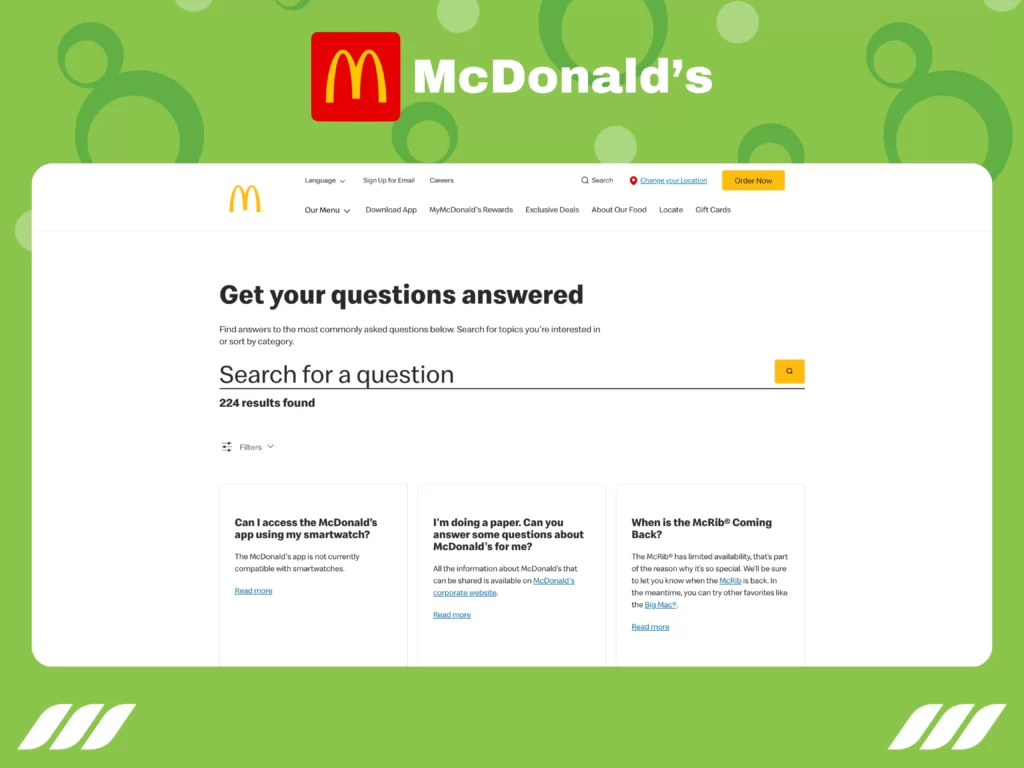 McDonalds FAQ Page