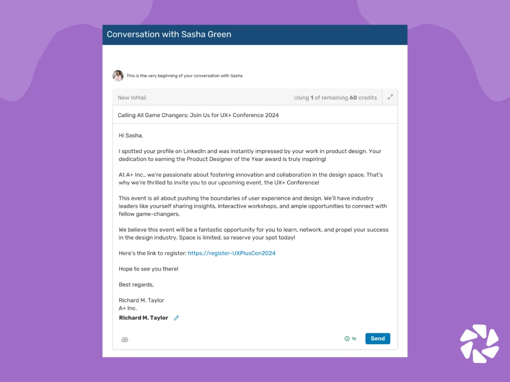 LinkedIn InMail Template for Event Invitation