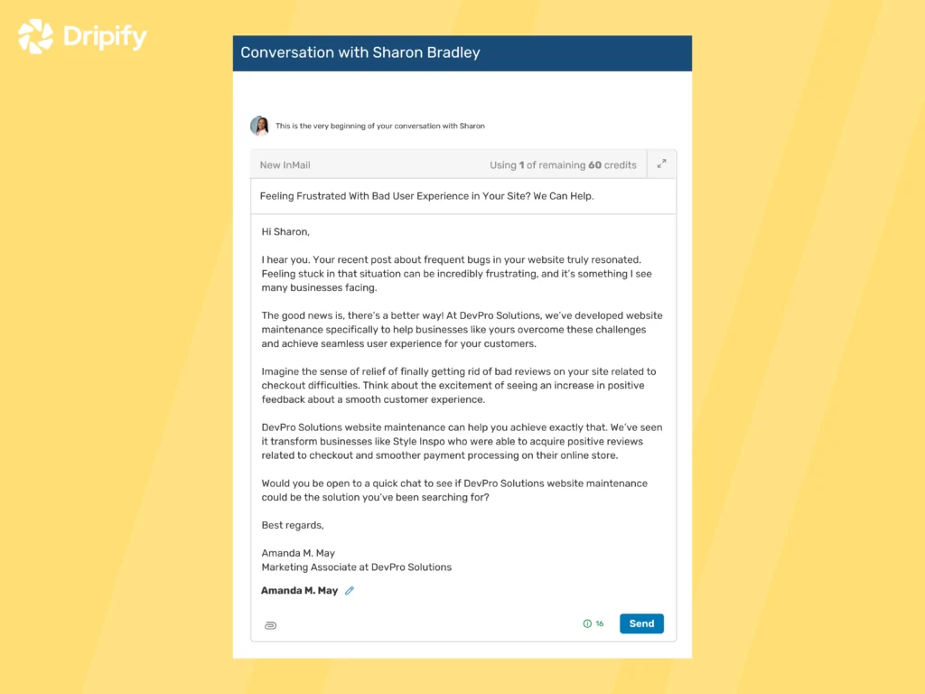 LinkedIn InMail Template for Mentioning Product Benefits