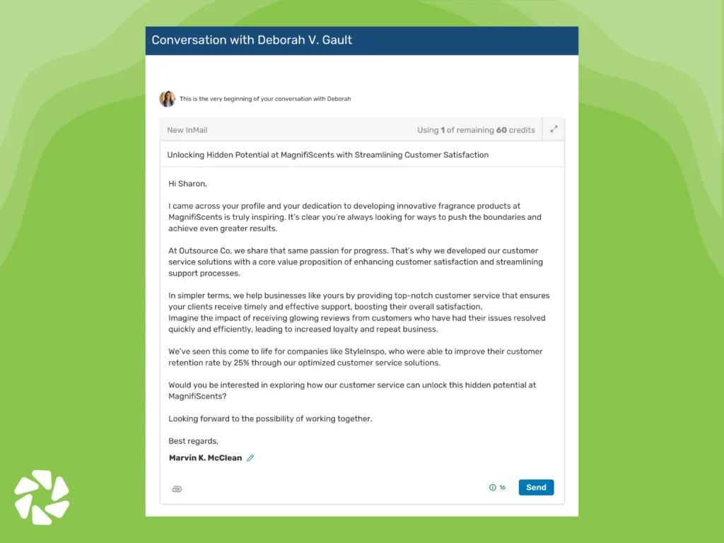 LinkedIn InMail Template for Value Proposition