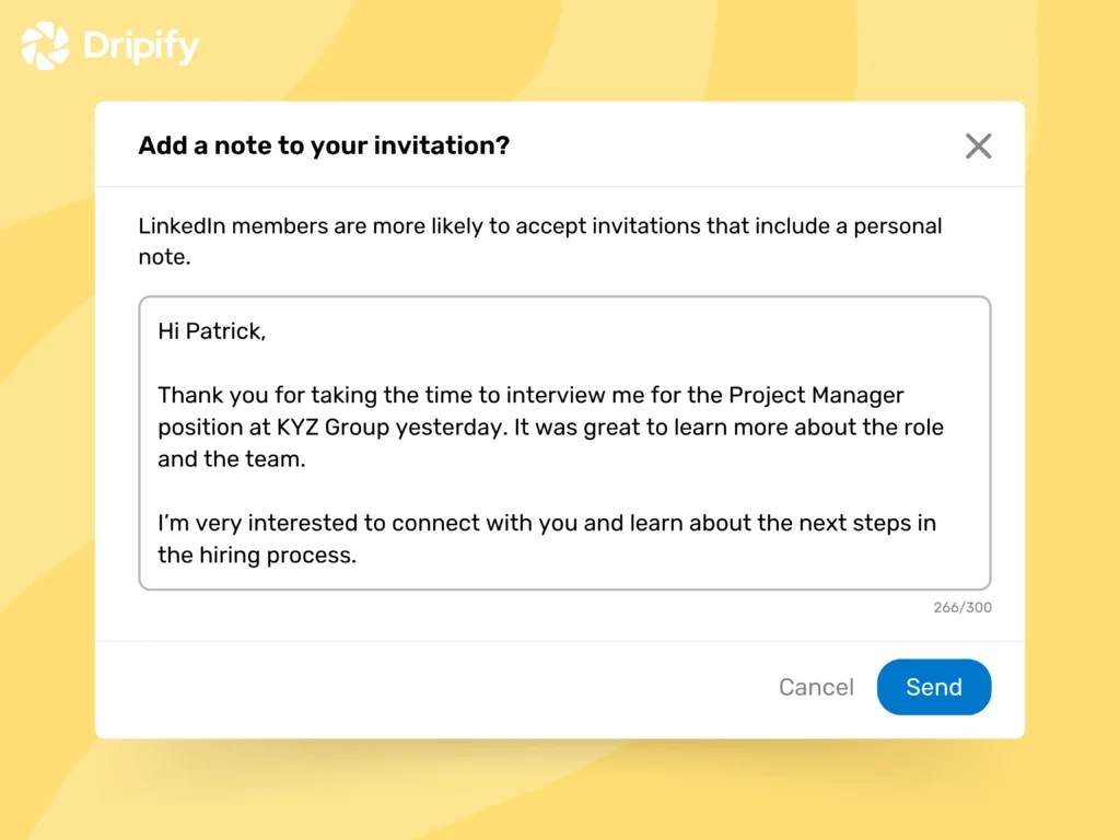 LinkedIn Connection Request Message to Interviewer