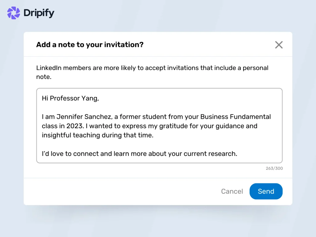 LinkedIn Connection Request Message to Professor