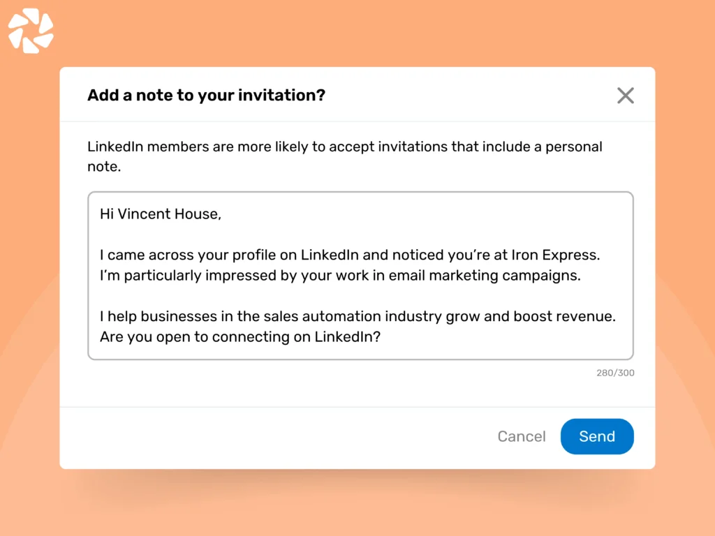 LinkedIn Connection Request Message to Prospect